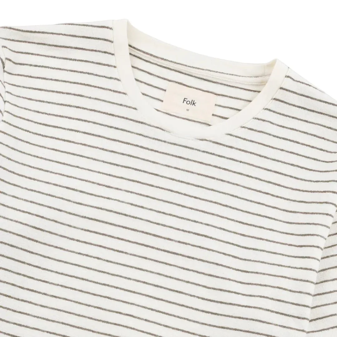 Folk Textured Stripe T-Shirt Ecru/Olive - Image 3