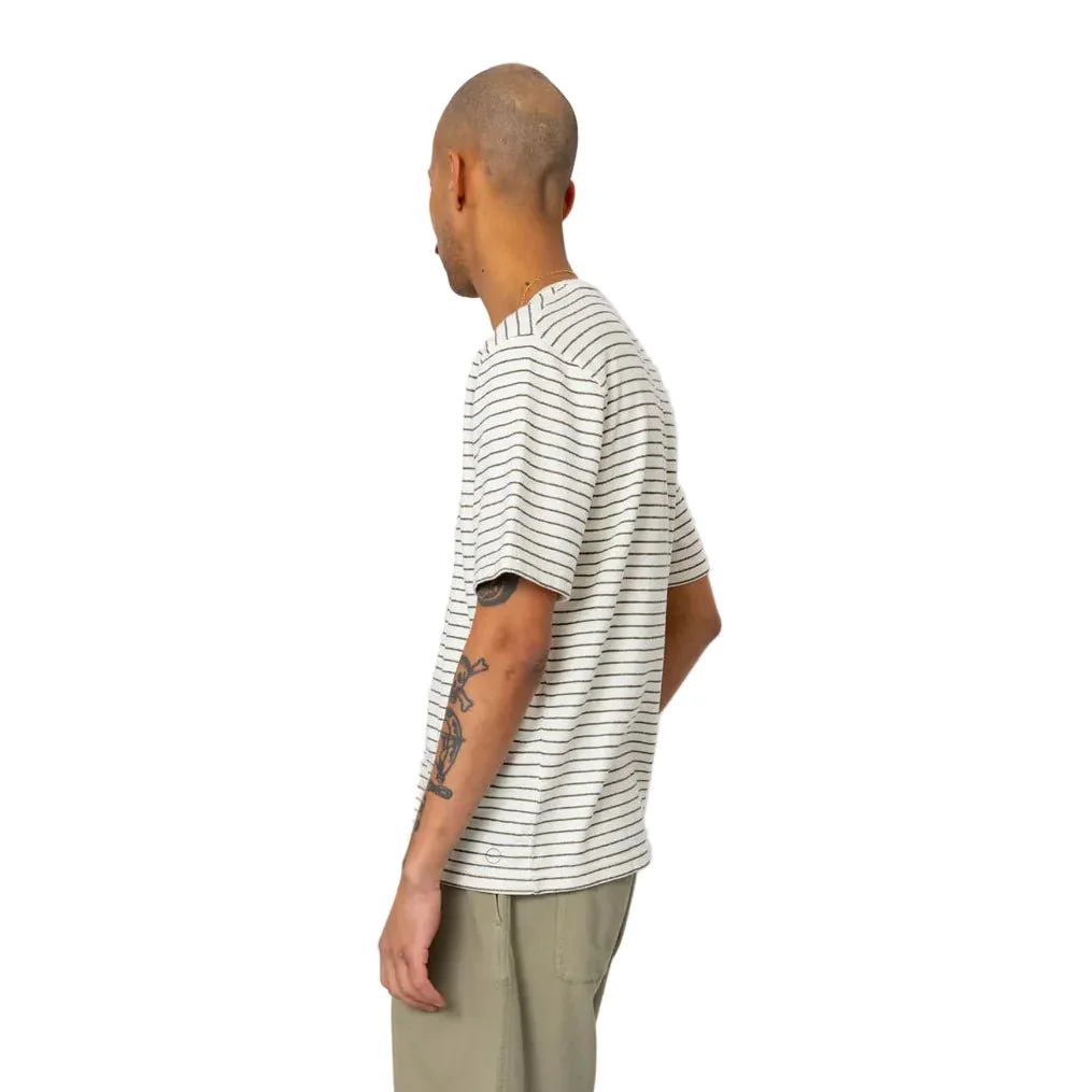 Folk Textured Stripe T-Shirt Ecru/Olive - Image 4