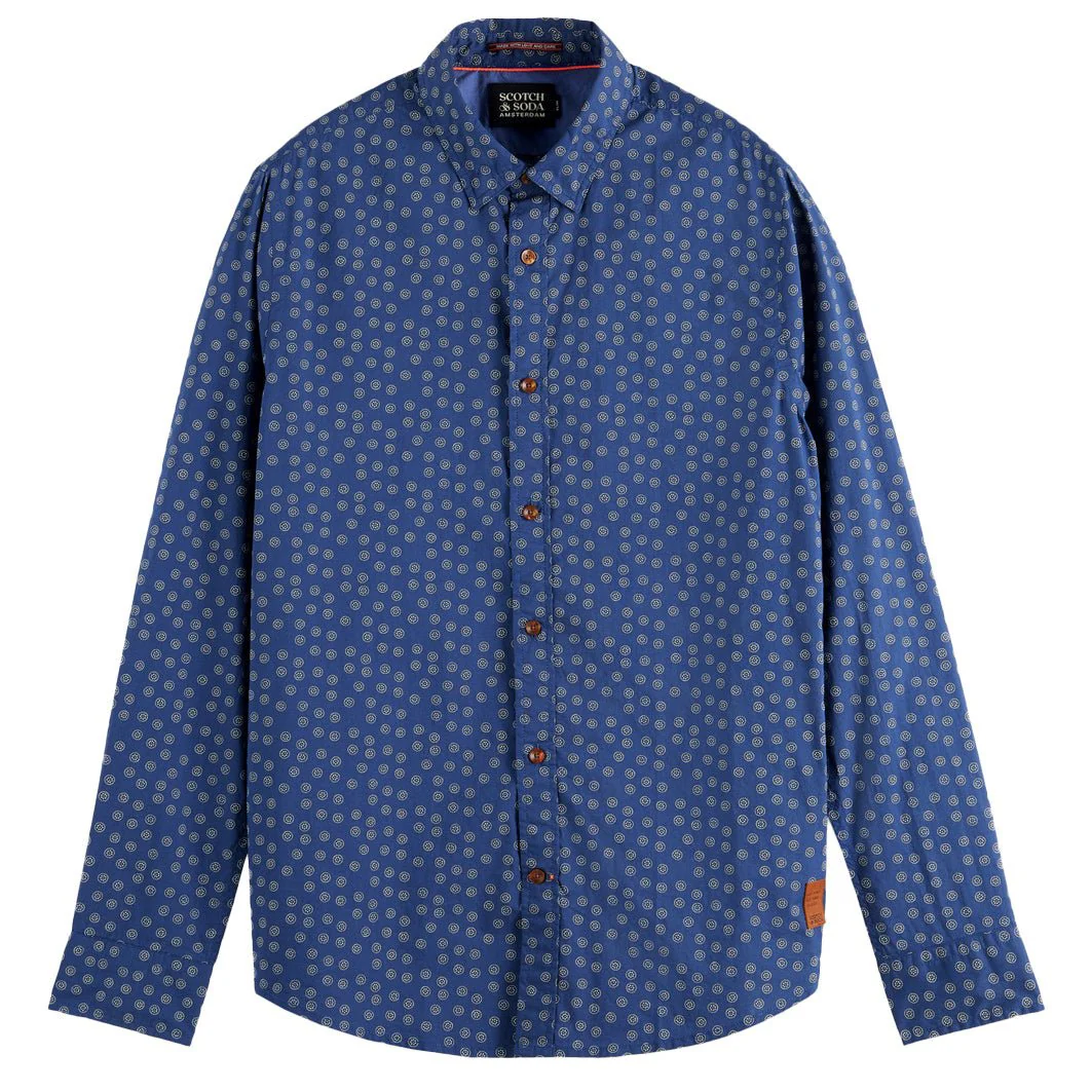 Scotch & Soda Slim Fit Geometric Print Shirt Steel Blue - Image 3
