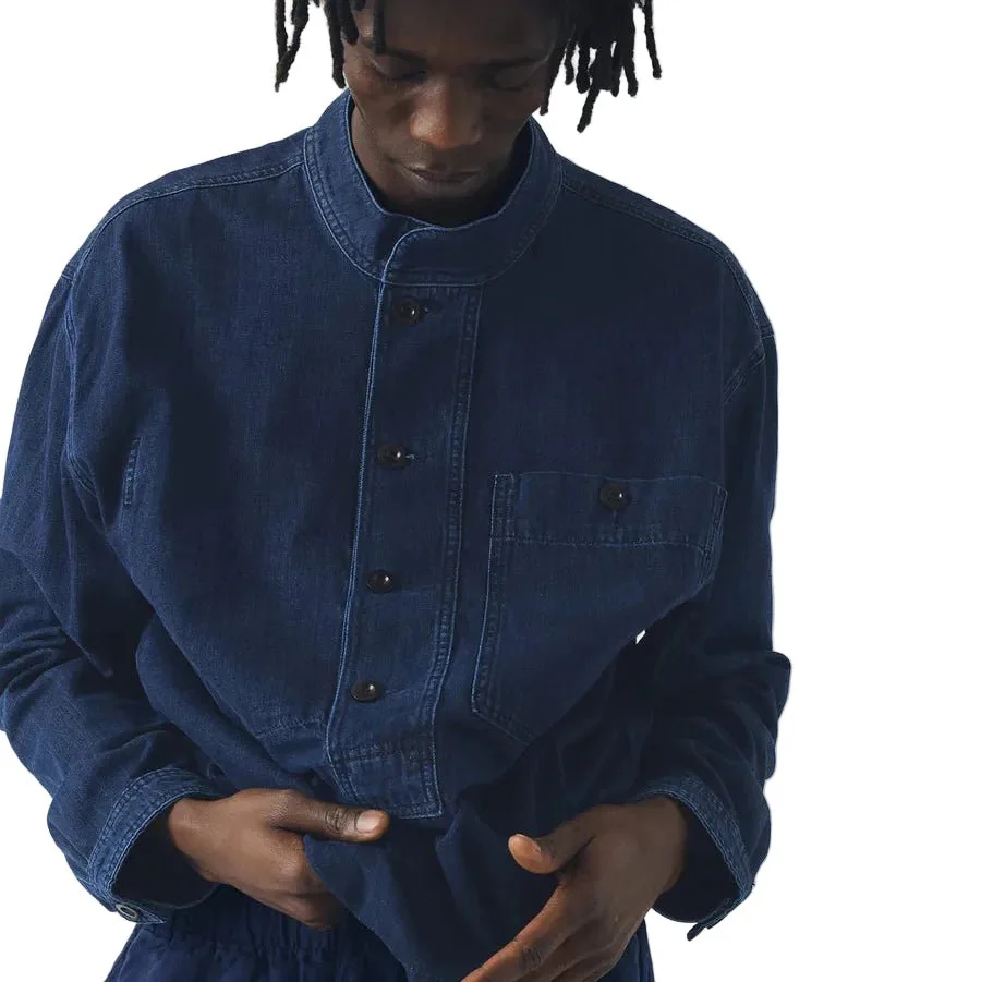 Toast Menswear Grandad Collar Half Placket Denim Shirt Indigo Blue - Image 3