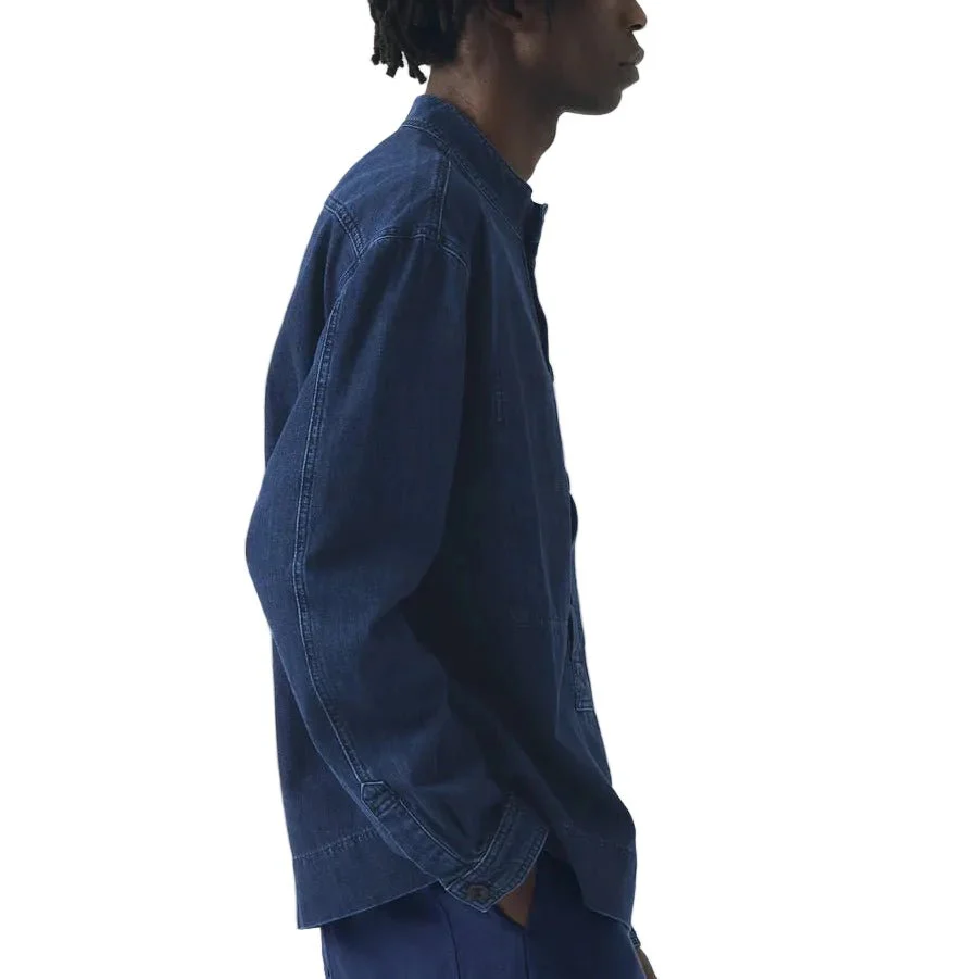 Toast Menswear Grandad Collar Half Placket Denim Shirt Indigo Blue - Image 4