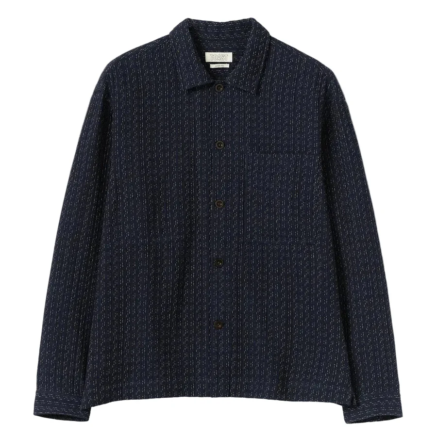 Toast Menswear Scatter Stitch Cotton Shirt Indigo Blue - Image 3