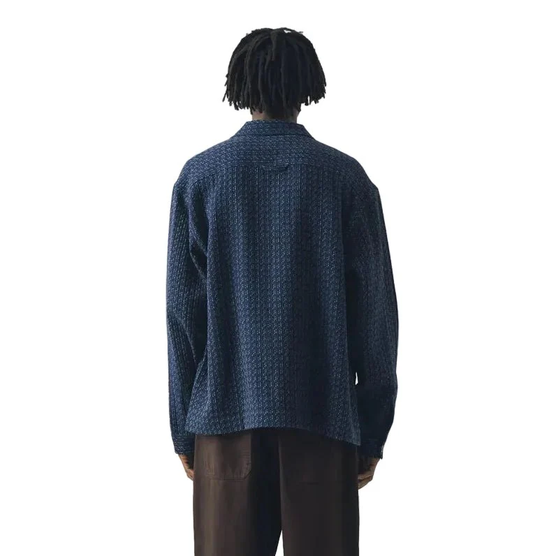 Toast Menswear Scatter Stitch Cotton Shirt Indigo Blue - Image 5