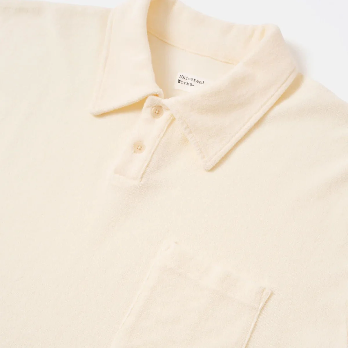 Universal Works Newlyn Jersey Sweat Fleece Polo Ecru - Image 3