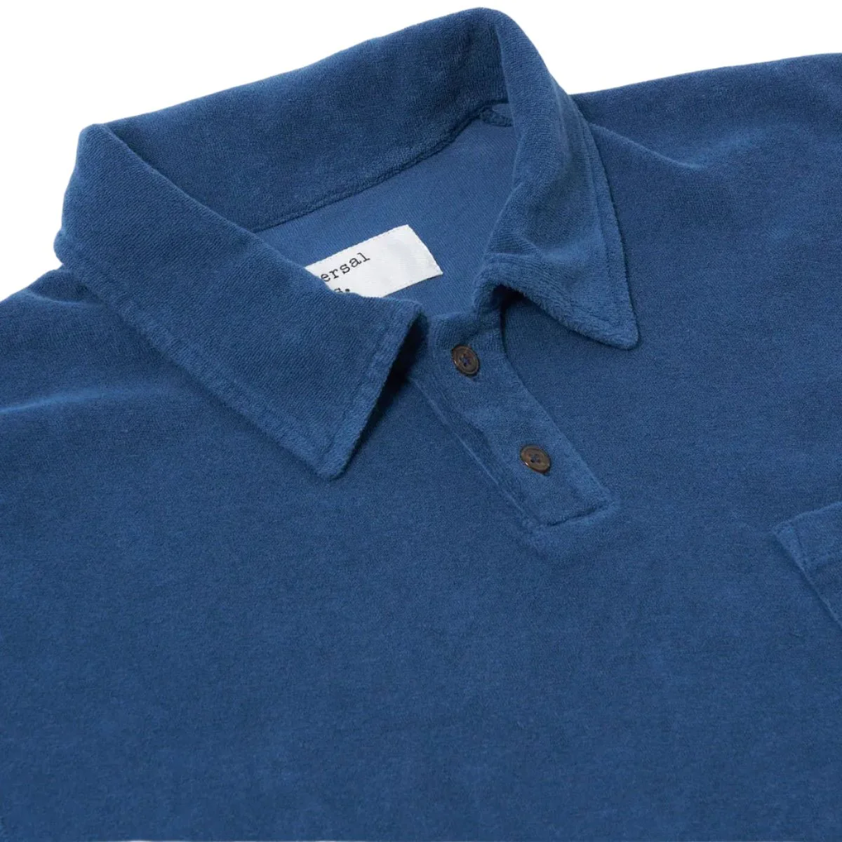 Universal Works Newlyn Jersey Sweat Fleece Polo Navy - Image 4