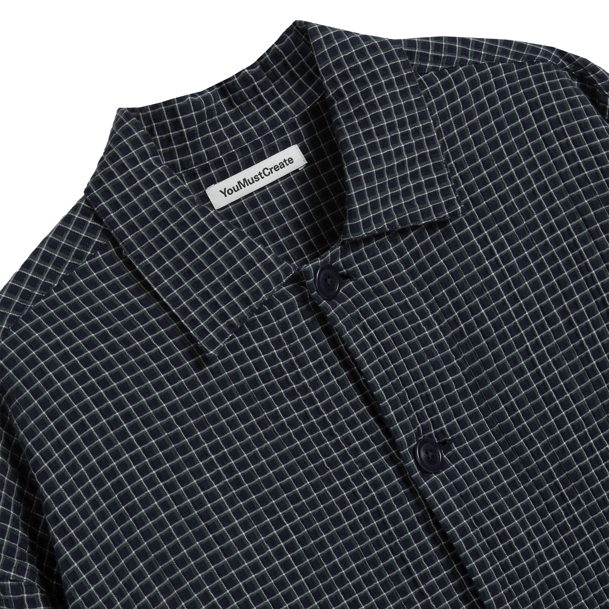 YMC PJ Mercerised Cotton/Linen Shirt Navy Check - Image 3
